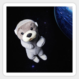 OtterSpace Otter Astronaut Plushie in front of planet outerspace Sticker